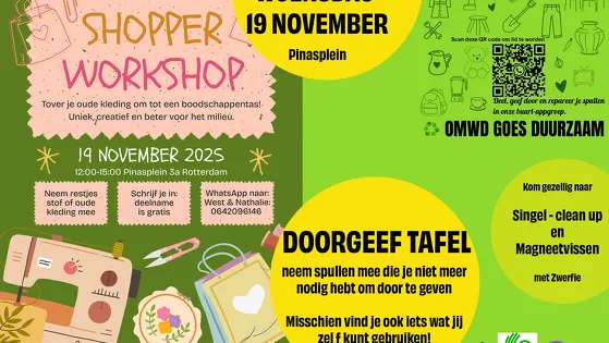 Woensdag 19 november: Pop-up Milieupark, Naaiworkshop & Singel Clean-up