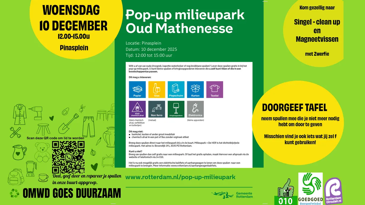 Woensdag 10 december: Pop-up Milieupark, Doorgeeftafel en Singel Clean-up
